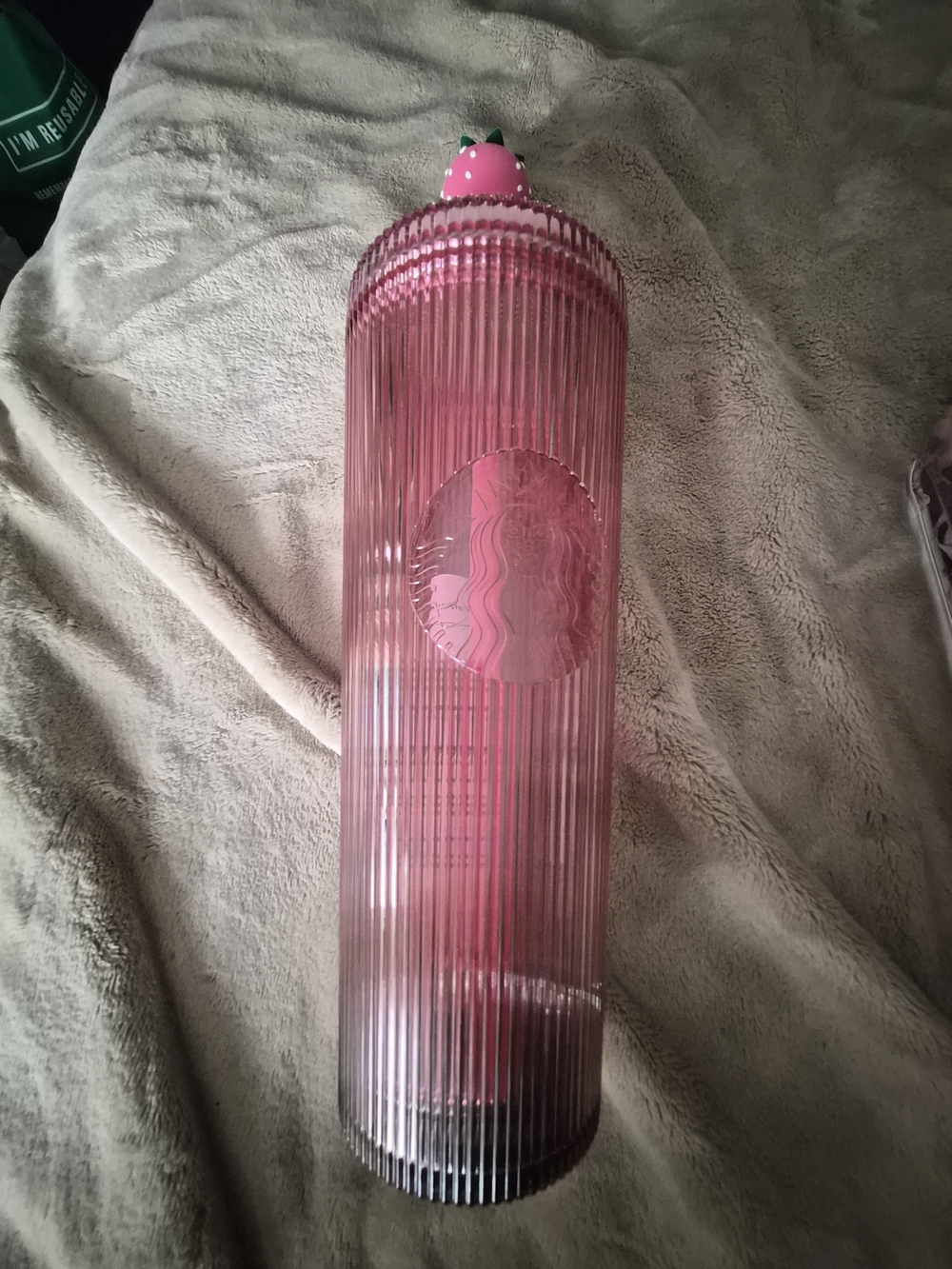 Starbucks Pink Ribbed Strawberry-Top Bottle